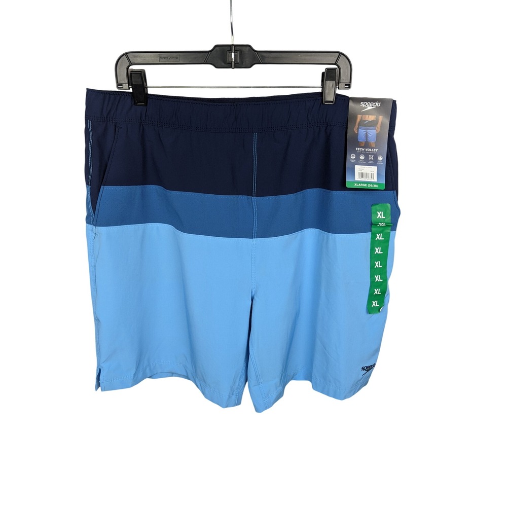 Speedo Tech Volley Blue Colorblock Swim Trunks Mens XL NWT 1125254